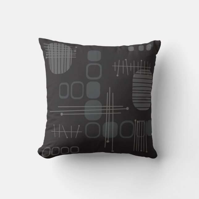 Atomic Abstract Barkcloth Black Cushion (Front)
