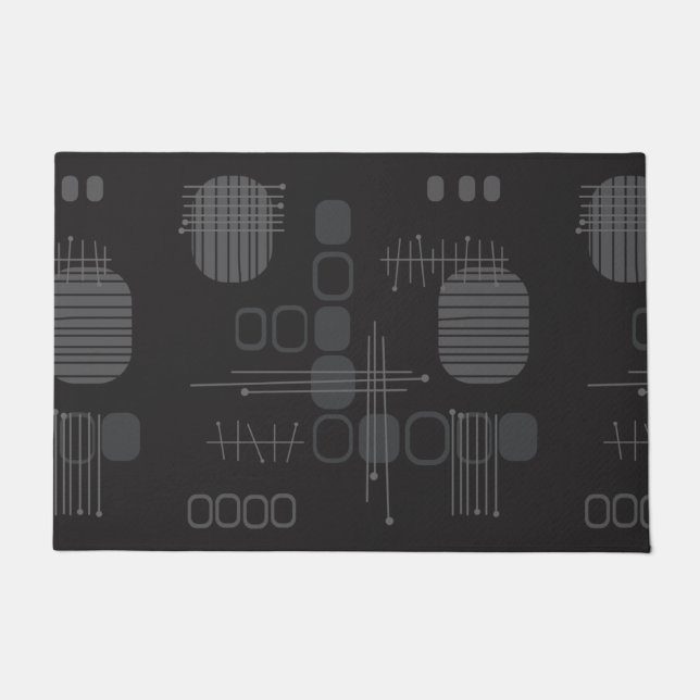 Atomic Abstract Barkcloth Black Doormat (Front)