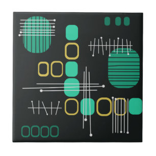 Atomic Abstract Barkcloth Black Turquoise Ceramic Tile