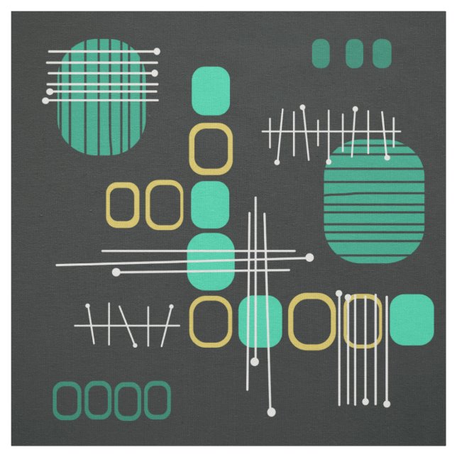 Atomic Abstract Barkcloth Black Turquoise Fabric (Swatch)