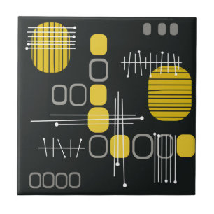 Atomic Abstract Barkcloth Black Yellow Ceramic Tile