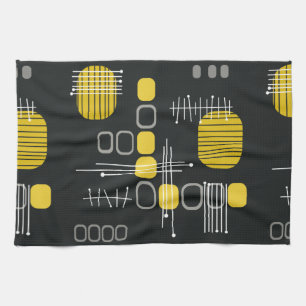 Atomic Abstract Barkcloth Black Yellow Tea Towel