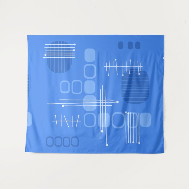 Atomic Abstract Barkcloth Blue Tapestry (Front (Horizontal))