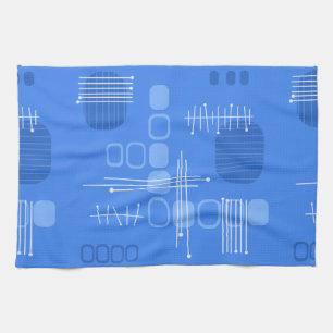 Atomic Abstract Barkcloth Blue Tea Towel