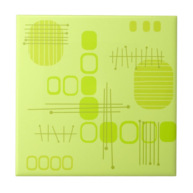 Atomic Abstract Barkcloth Chartreuse Ceramic Tile (Front)