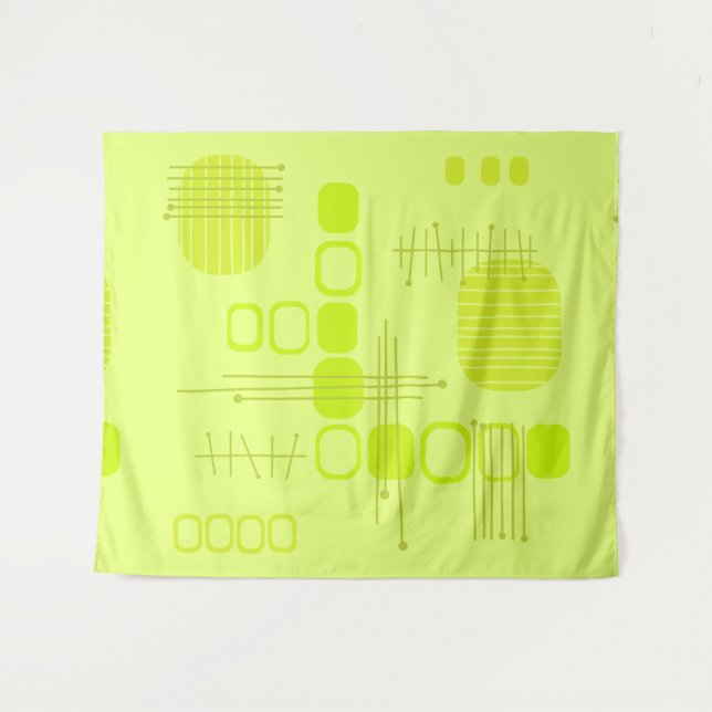 Atomic Abstract Barkcloth Chartreuse Tapestry (Front (Horizontal))