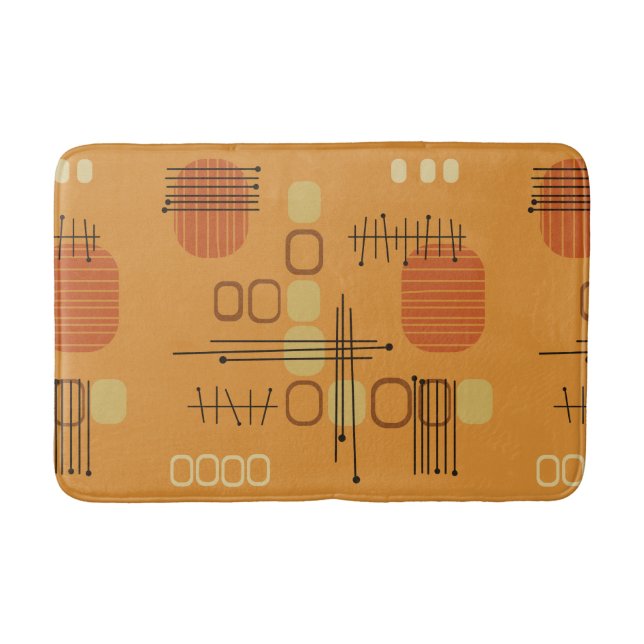 Atomic Abstract Barkcloth Ochre Bath Mat (Front)