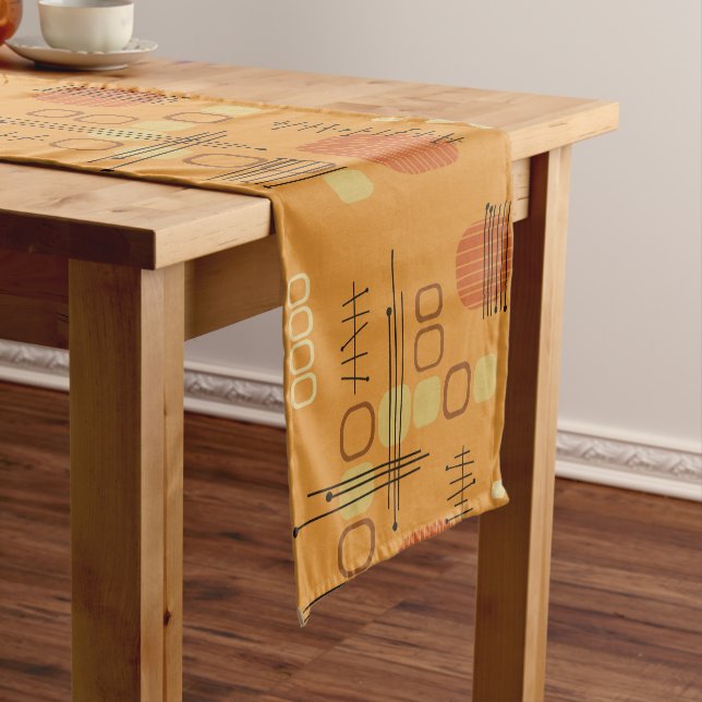 Atomic Abstract Barkcloth Ochre Short Table Runner (In Situ)