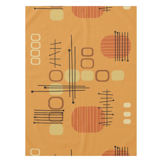 Atomic Abstract Barkcloth Ochre Tablecloth (Front)