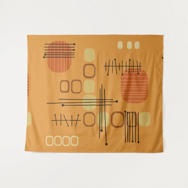 Atomic Abstract Barkcloth Ochre Tapestry (Front (Horizontal))