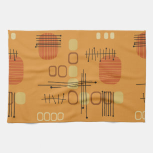 Atomic Abstract Barkcloth Ochre Tea Towel