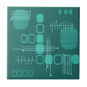 Atomic Abstract Barkcloth Teal Ceramic Tile