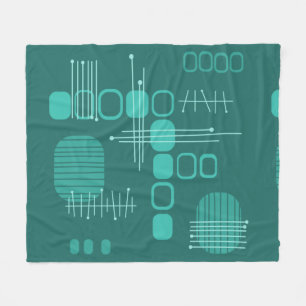Atomic Abstract Barkcloth Teal Fleece Blanket