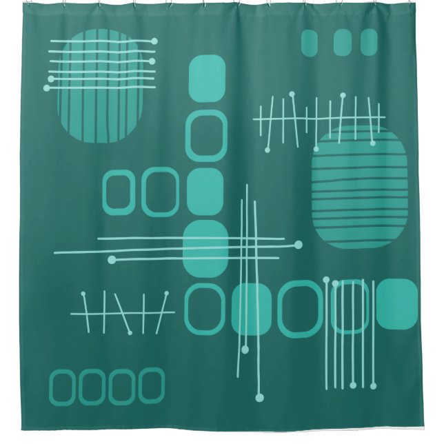 Atomic Abstract Barkcloth Teal Shower Curtain (Front)