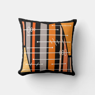 Atomic Abstract Geometric Art Black Orange Cushion