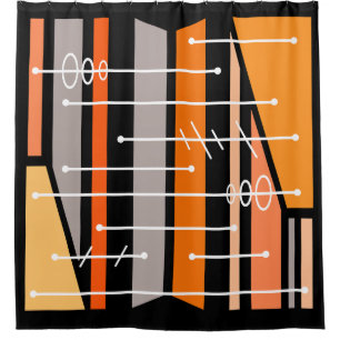 Atomic Abstract Geometric Art Black Orange Shower Curtain
