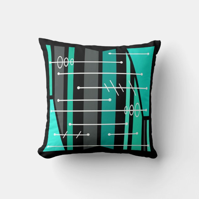 Atomic Abstract Geometric Art Black Turquoise Cushion (Front)