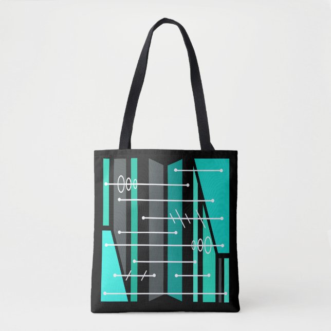 Atomic Abstract Geometric Art Black Turquoise Tote Bag (Front)