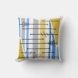 Atomic Abstract Geometric Art Blue Gold Cushion