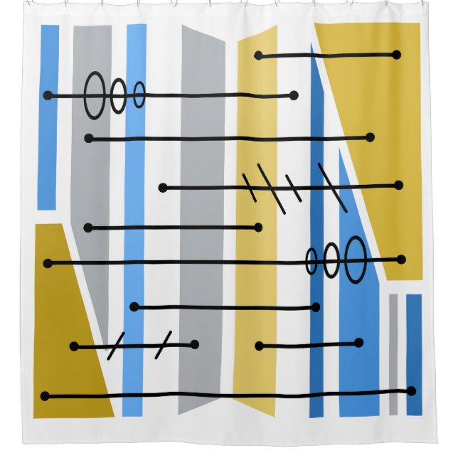Atomic Abstract Geometric Art Blue Gold Shower Curtain (Front)