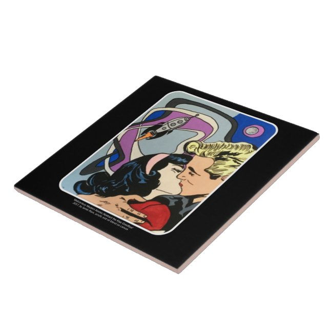 Atomic Abstract the Kiss Goodbye painting on a Ceramic Tile (Side)