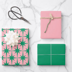 Atomic Age 50s Starbursts - Green and Pink Wrapping Paper Sheet