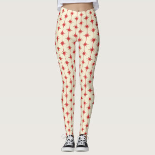 Atomic Age 50s Starbursts - Retro Red and Cream Leggings