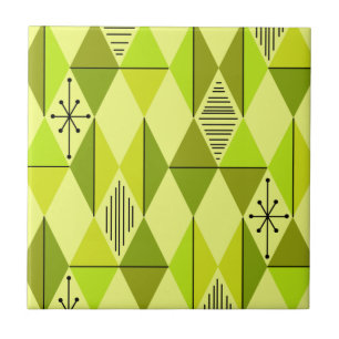 Atomic Age Art Diamonds Chartreuse Ceramic Tile