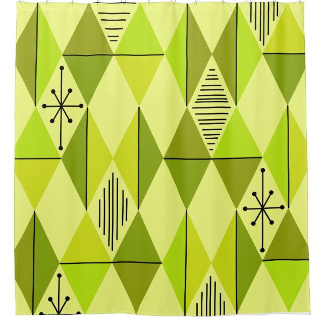 Atomic Age Art Diamonds Chartreuse Shower Curtain (Front)
