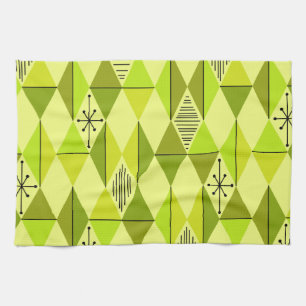 Atomic Age Art Diamonds Chartreuse Tea Towel