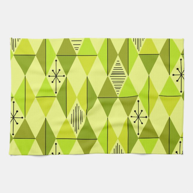 Atomic Age Art Diamonds Chartreuse Tea Towel (Horizontal)