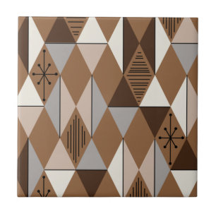 Atomic Age Art Diamonds Coffee Brown Ceramic Tile