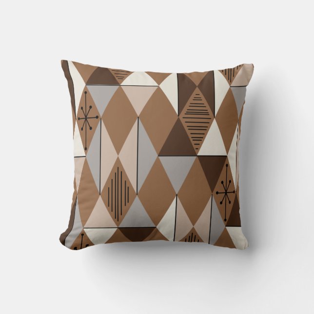 Atomic Age Art Diamonds Coffee Brown Cushion (Front)