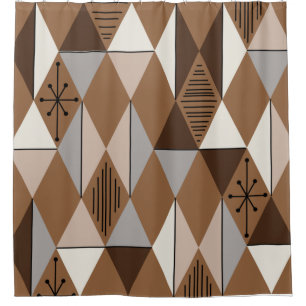 Atomic Age Art Diamonds Coffee Brown Shower Curtain