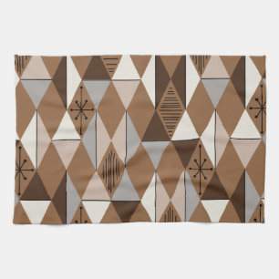 Atomic Age Art Diamonds Coffee Brown Tea Towel