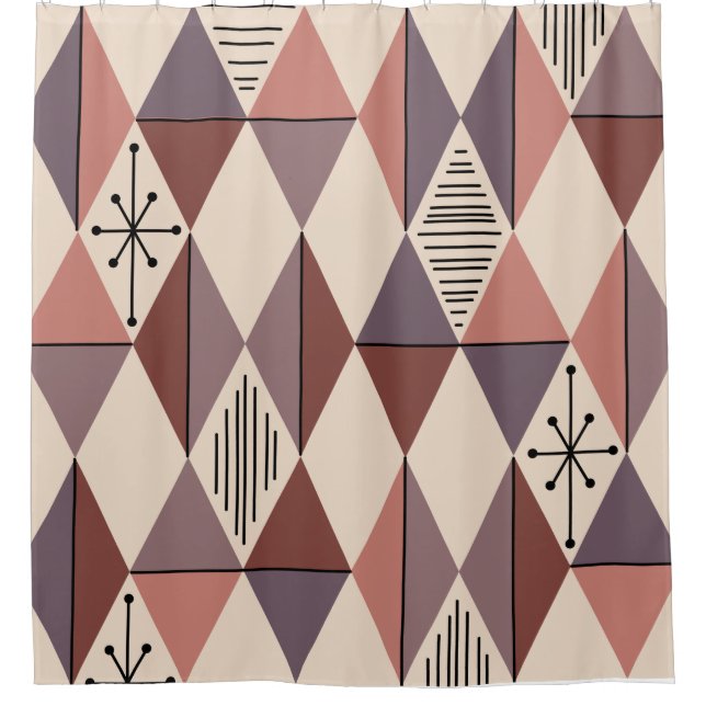 Atomic Age Art Diamonds Mauve Salmon Pink Shower Curtain (Front)