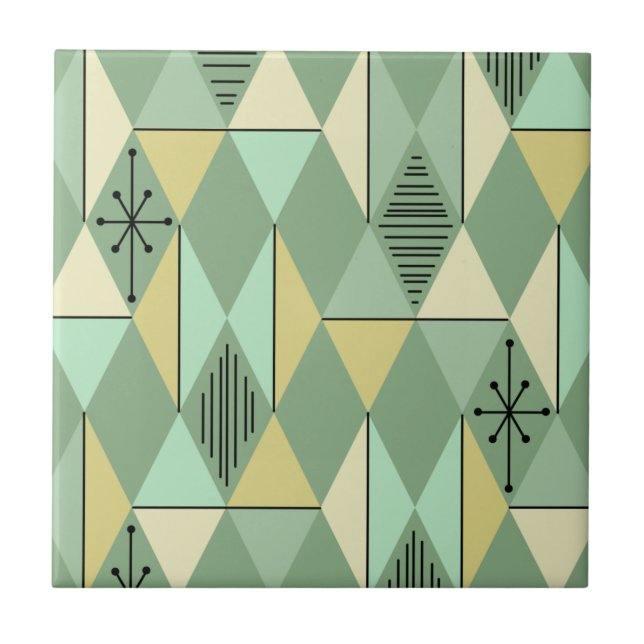Atomic Age Art Diamonds Mint Green Yellow Ceramic Tile (Front)