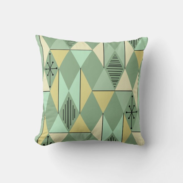 Atomic Age Art Diamonds Mint Green Yellow Cushion (Front)