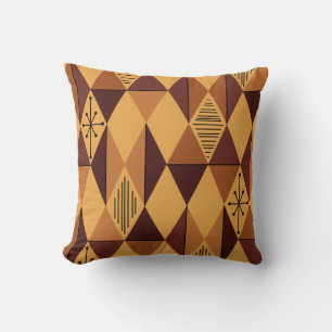 Atomic Age Art Diamonds Ochre Maroon Cushion