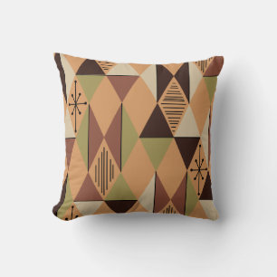 Atomic Age Art Diamonds Orange Brown Green Cushion