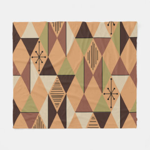 Atomic Age Art Diamonds Orange Brown Green Fleece Blanket