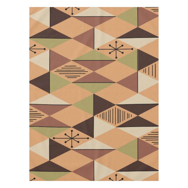 Atomic Age Art Diamonds Orange Brown Green Tablecloth (Front)