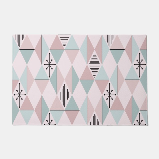 Atomic Age Art Diamonds Pastel Pink Green Doormat (Front)
