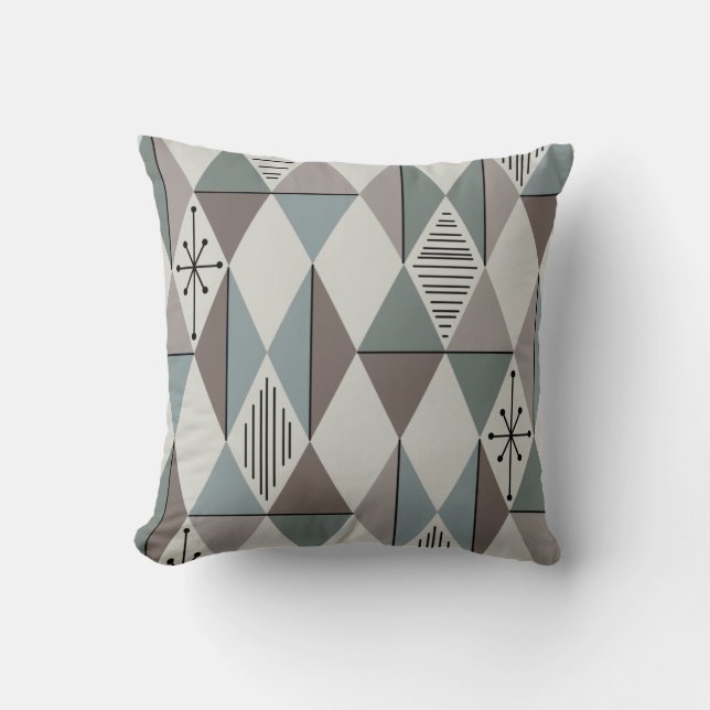 Atomic Age Art Diamonds Sage Grey Cushion (Front)