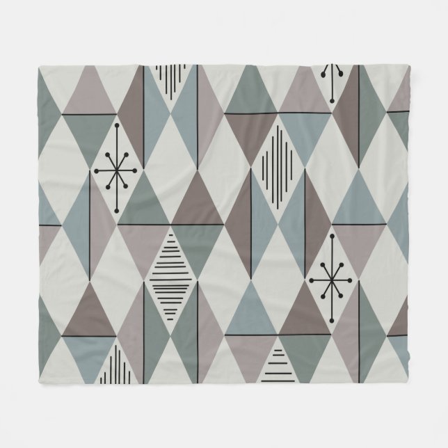 Atomic Age Art Diamonds Sage Grey Fleece Blanket (Front (Horizontal))