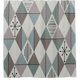 Atomic Age Art Diamonds Sage Grey Shower Curtain
