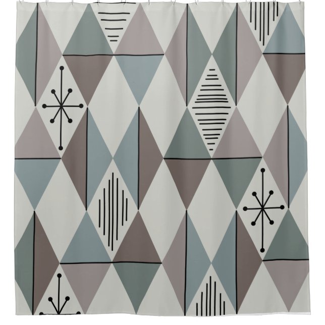 Atomic Age Art Diamonds Sage Grey Shower Curtain (Front)