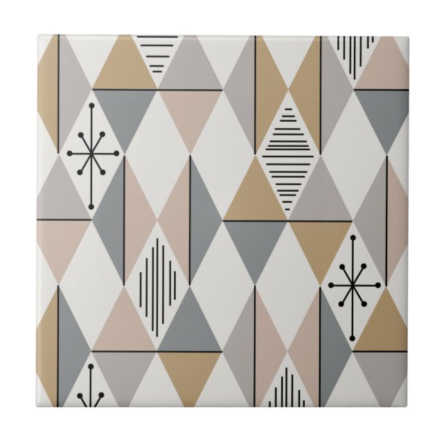 Atomic Age Art Diamonds Silver Gold Ceramic Tile (Front)