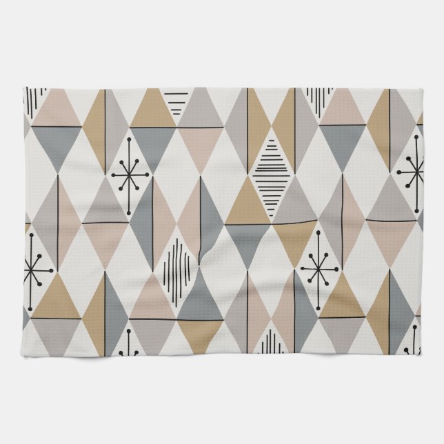 Atomic Age Art Diamonds Silver Gold Tea Towel (Horizontal)