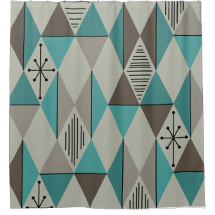 Atomic Age Art Diamonds Turquoise Grey Shower Curtain